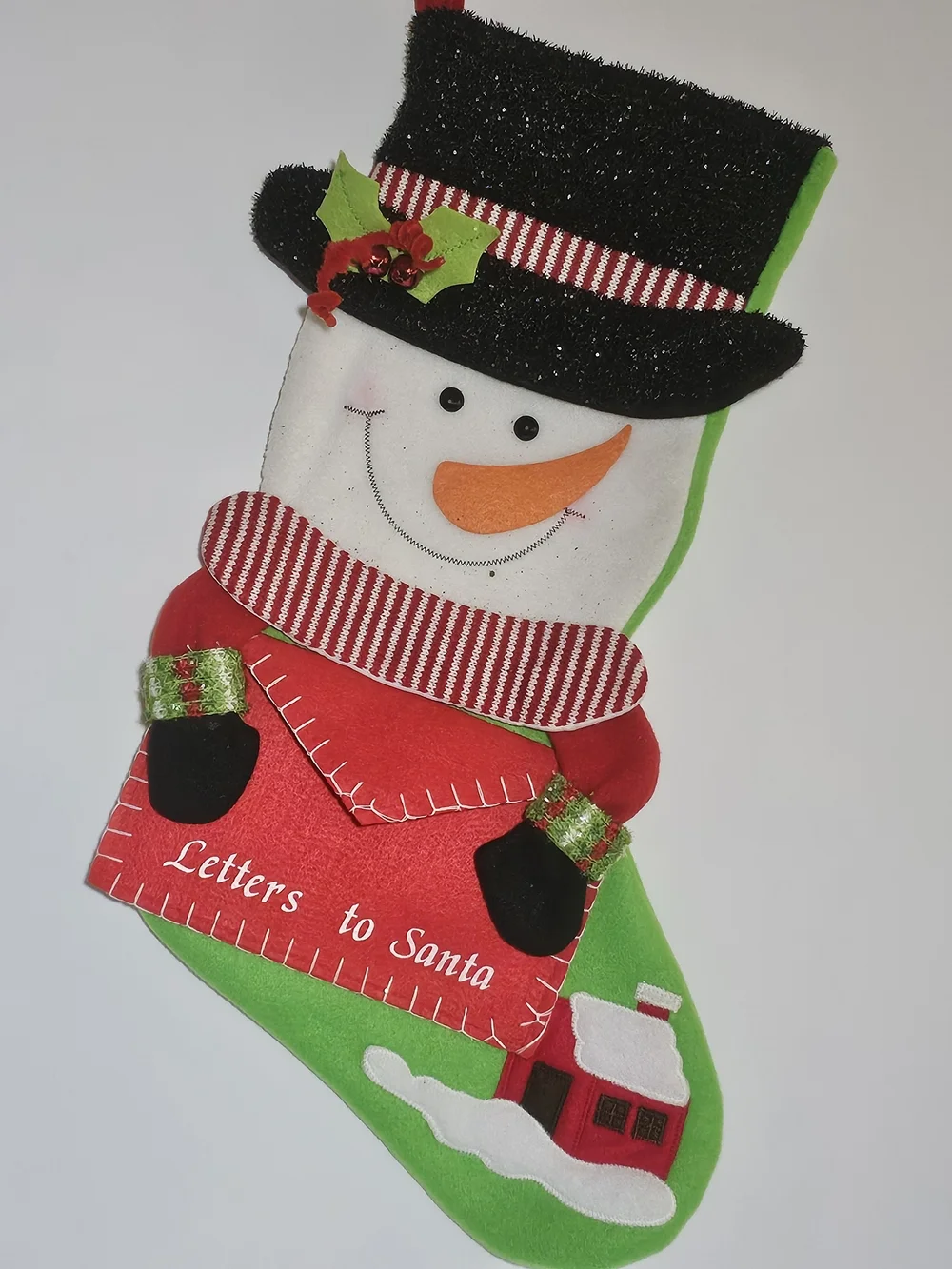 Classic Snowman Christmas Stocking Letters to Santa Red Green Holiday Felt Decor